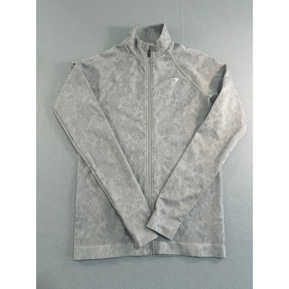 Gymshark Adapt Animal Seamless Jacket Women Small Grey Full Zip Thumbholes Yoga